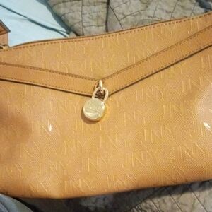 JNY Tan Clutch Wristlet